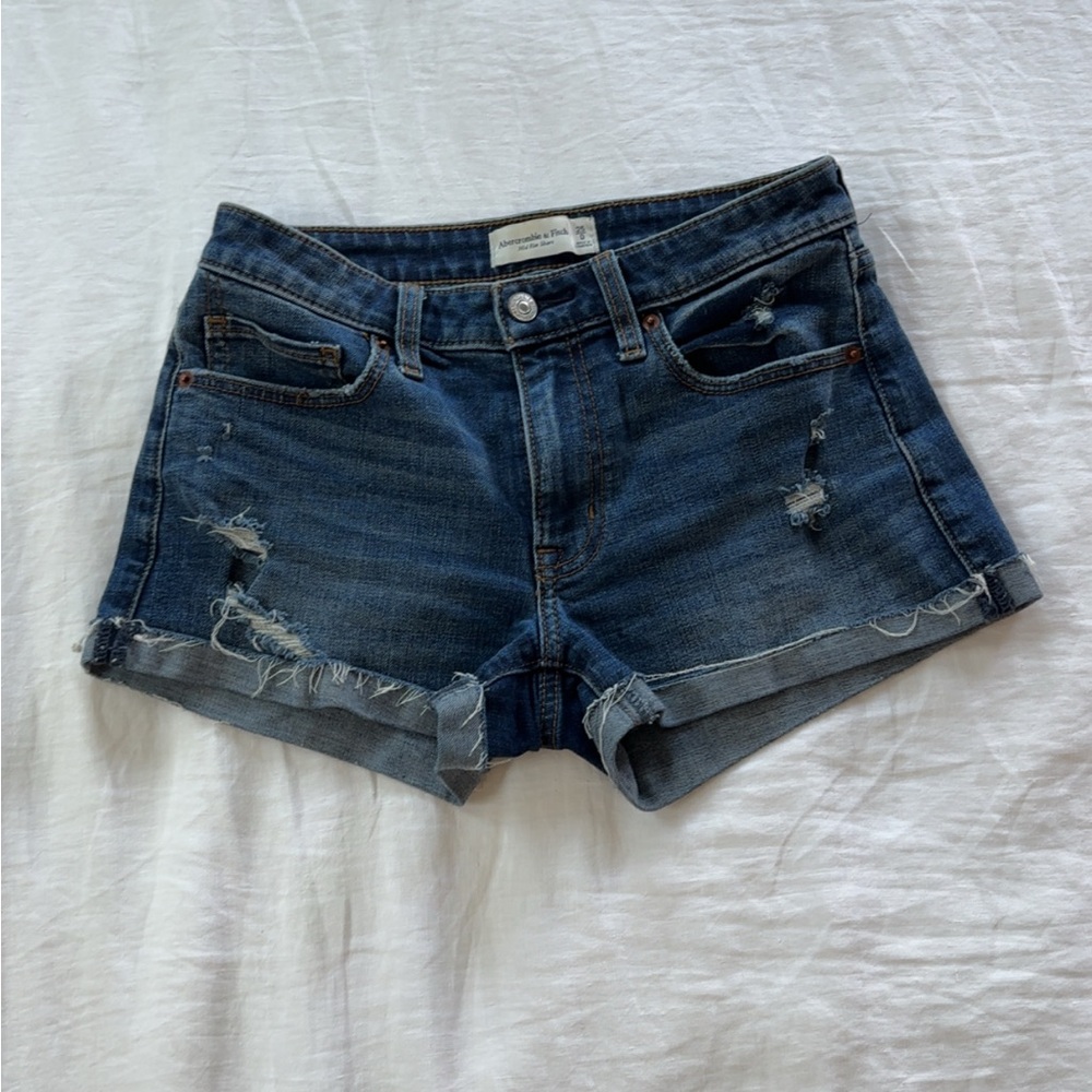Abercrombie & Fitch Blue Jean Shorts Distressed Cuffed